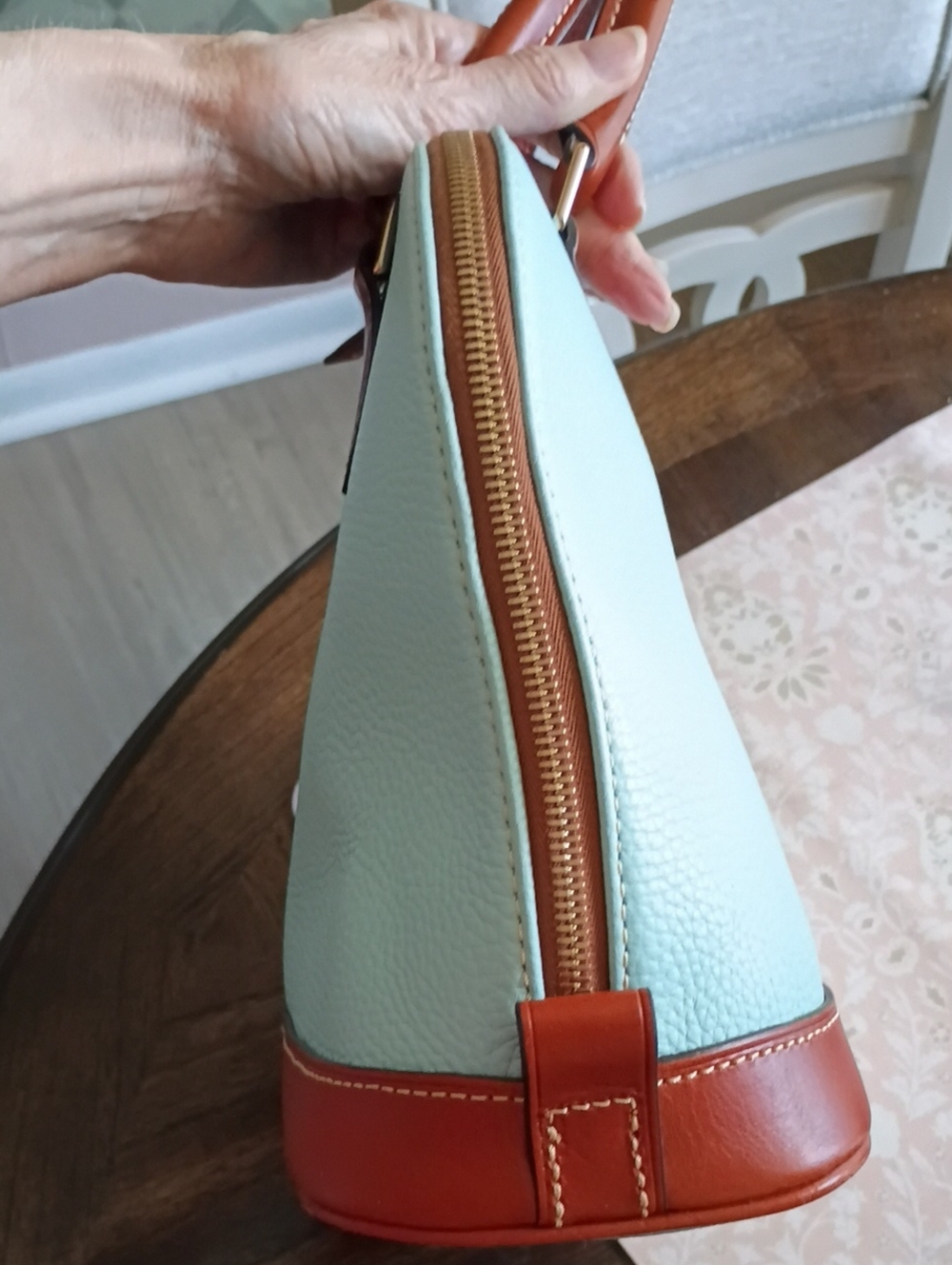 Dooney Zip Zip Pale Blue Pebble Leather Domed Satchel - Picture 14 of 15
